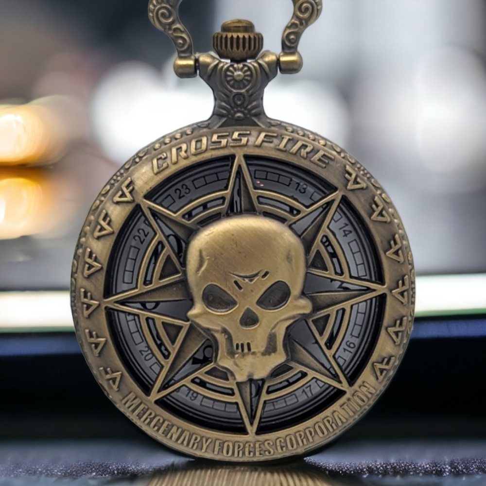 Skull Pocket Watch NEW Gift Halloween Skeleton Costume Cross Fire